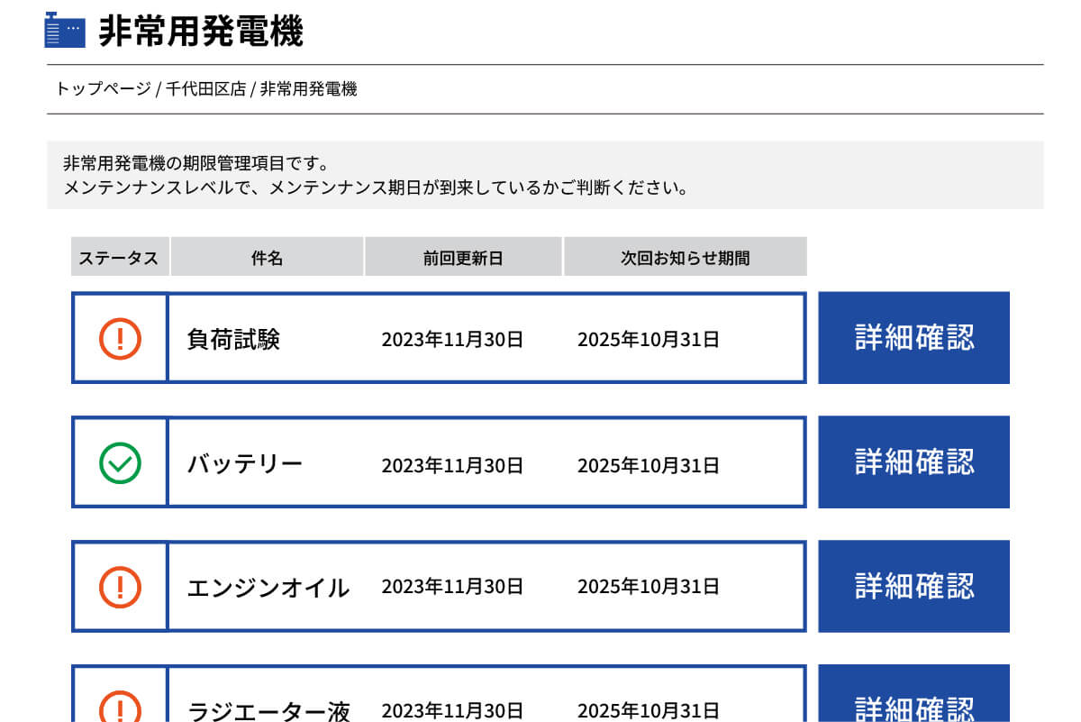 各設備情報画面